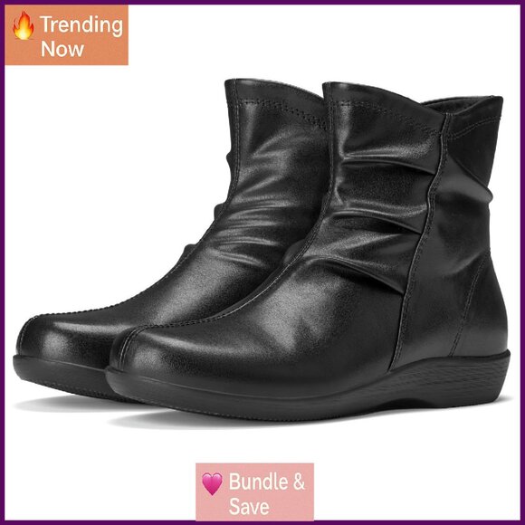 Women's Ankle Boots Flat Booties Side Zipper Comfortable Walking Shoes - Picture 1 of 8